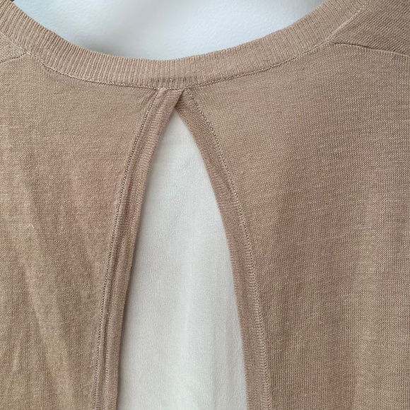 Barneys New York Split Back Short Sl Linen Silk Beige Summer Top Sweater Size S - Picture 3 of 6